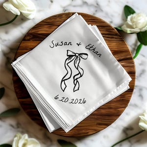 Personalized Coquette Wedding Cocktail Napkins, Whimsical Custom Color Hand Drawn Bows Wedding Decor, Boho Reception Rehearsal Anniversary
