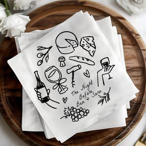 Custom Doodle Wine Theme Cocktail Napkins, Engagement Party Napkins, Rehearsal Dinner Decor, Boho Wedding Napkins, Personalized Wedding