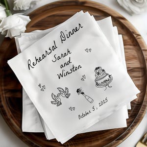 Custom Doodle Hand Drawn Wedding Napkins, Personalized Napkins, Rehearsal Dinner, Custom Cocktail Napkins, Wedding Bar Napkins Boho Wedding