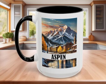 Aspen Colorado Mountain Mug: 15 oz Ceramic Coffee Mug