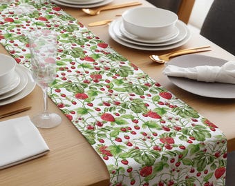 Strawberry Print Table Runner: Cottagecore Kitchen Decor