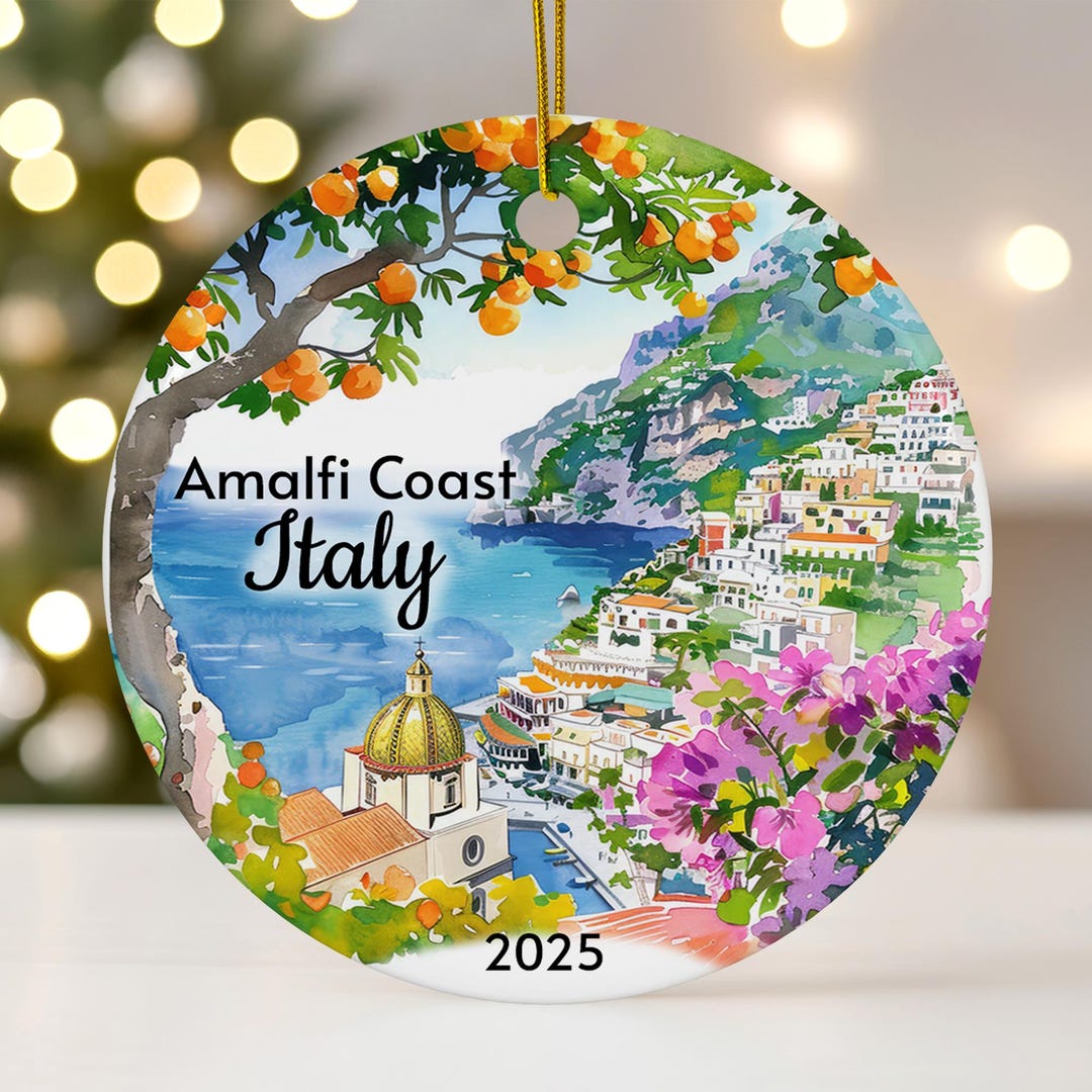 Amalfi Coast Ceramic Christmas Ornament: Positano Italy Travel