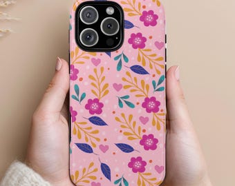 Floral Hearts Phone Case, Botanical Print Cover