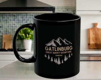 Gatlinburg Smoky Mountains Coffee Mug, Black Ceramic, Glossy Finish