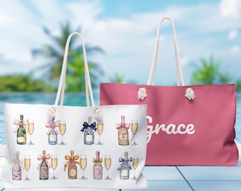Personalized Champagne Tote Bag: Bridal Bachelorette Weekender