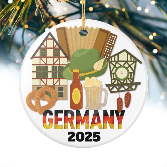 Germany 2025 Christmas Ornament | German Beer Mug, Pretzel, Cuckoo