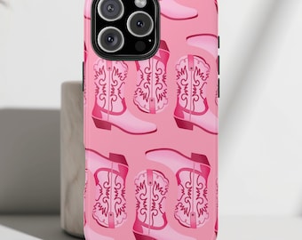 Pink Cowgirl Boots Phone Case, Western Style, Glossy Tough Case