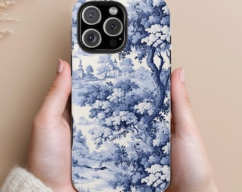Funda para teléfono Toile: diseño floral francés vintage, opción MagSafe