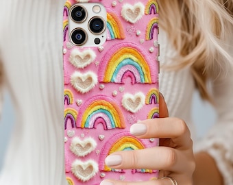 Rainbow Heart Phone Case, Kawaii Pastel Cover