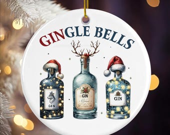Adorno navideño de ginebra: cerámica mate 'Gingle Bells', regalo para bar navideño