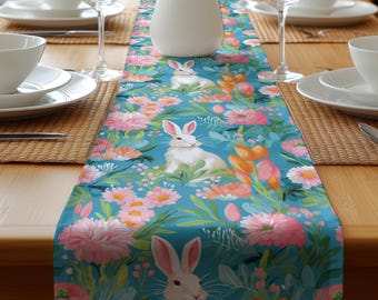Easter Bunny Table Runner: Spring Floral Cottagecore Decor