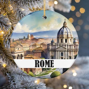 Rome Ornament | Ceramic Italy Travel Keepsake | City Skyline and Dome View | Christmas Tree Gift