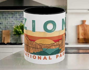 Zion National Park Mug: Retro Ceramic Coffee Cup with Colored Handle