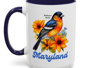 Maryland State Mug: Baltimore Oriole & Black-Eyed Susan Ceramic Coffee Cup
