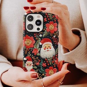 Santa Christmas Phone Case: Festive Floral Holiday Design