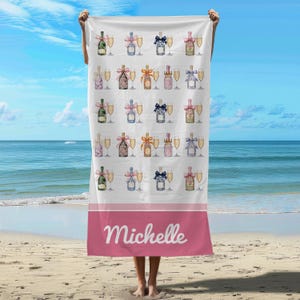 Personalized Champagne Print Beach Towel, Quick-Drying, Absorbent, and Stylish, Colorful Summer Towel, Fun Pool Accessory, Custom Name