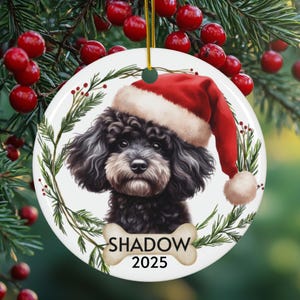 Personalized Black Cavapoo Ceramic Ornament: Custom Name & Year