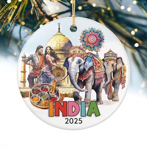 India 2025 Ornament Personalized | Custom Travel Souvenir Gift | Taj Mahal Elephants Bollywood Ceramic Keepsake