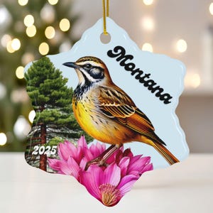 Montana Christmas Ornament 2025: State Bird & Flower Ceramic Snowflake