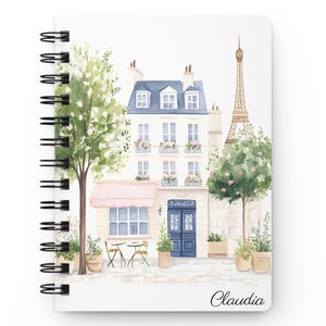 Personalized Paris Cafe Notebook, Eiffel Tower Journal with Custom Name and Optional Inside Photo