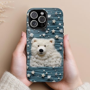 Cute Polar Bear Phone Case - Winter Starry Night Design - Shockproof Cover for iPhone 16-11, Samsung S25-S20, Pixel 9-5 5G - MagSafe Option