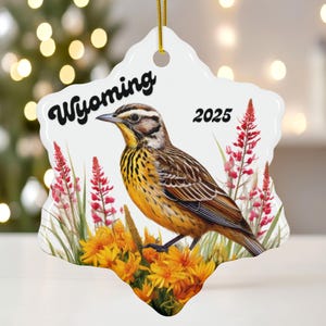 Wyoming State Bird Ornament: Western Meadowlark, Indian Paintbrush, 2025 Keepsake