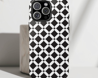 Funda geométrica para teléfono: moderna funda protectora en blanco y negro