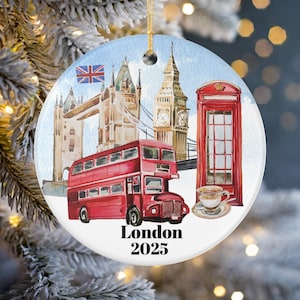 London Ornament 2025 | UK Christmas Keepsake with Big Ben Bus and Tower Bridge | England Travel Souvenir