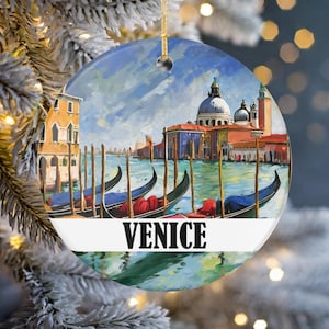 Venice Ornament | Ceramic Italy Travel Keepsake | Gondolas on the Grand Canal | Christmas Tree Gift