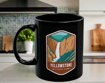 Yellowstone National Park Coffee Mug: Glossy Black Ceramic Nature Gift