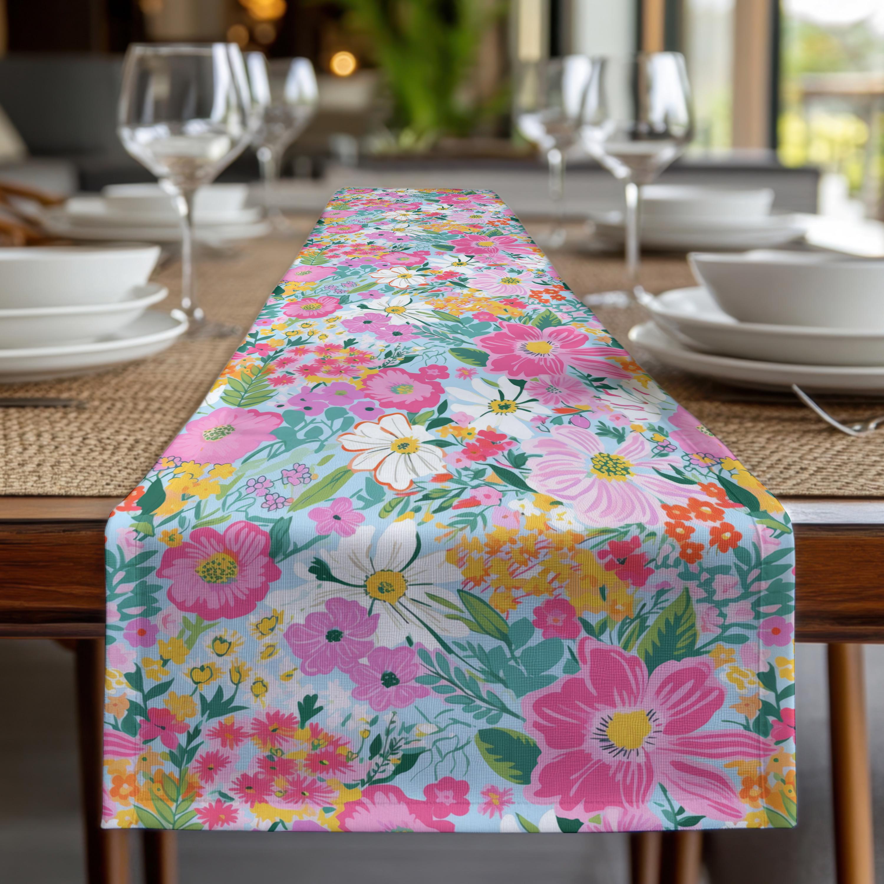 Floral Table Runner: Bright Botanical Blooms, Cottagecore Spring
