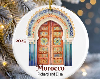 Moroccan Door Christmas Ornament: Personalized Travel Keepsake