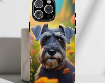 Schnauzer Phone Case: Floral Dog Art, Protective Glossy Cover