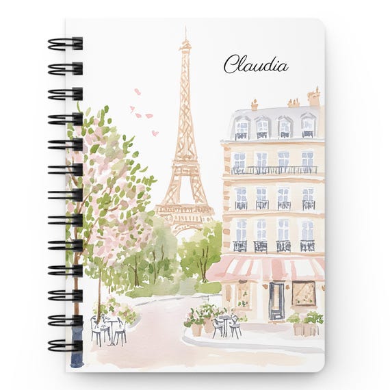 Personalized Paris Watercolor Notebook, Eiffel Tower Journal with Custom Name and Optional Inside Photo