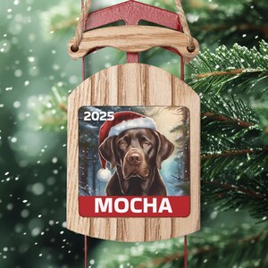 Personalized 2025 Chocolate Labrador Christmas Ornament - Custom Dog Sled Decor - Holiday Gift for Lab Lovers