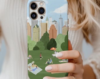 Funda para teléfono de Central Park: Arte del horizonte de Nueva York, cubierta protectora brillante
