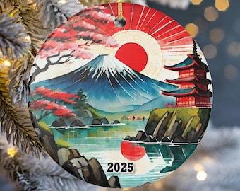 富士山オーナメント：陶器の塔、桜 - 日本 2025