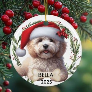 Personalized Cream Cavapoo Ceramic Ornament: Custom Name & Year