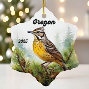 Oregon Meadowlark Ceramic Snowflake Ornament: 2025 Souvenir Gift