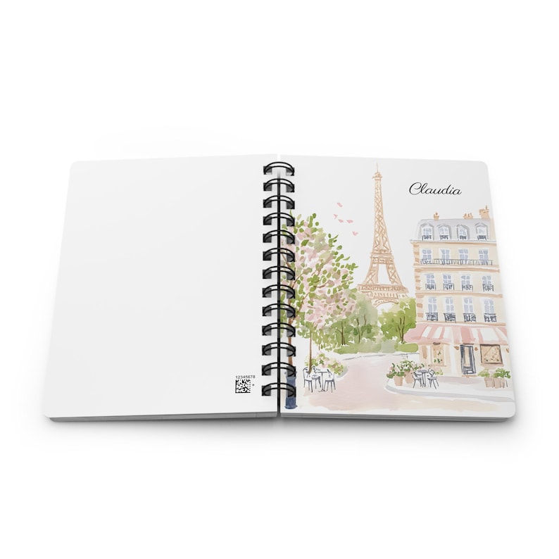 Personalized Paris Watercolor Notebook, Eiffel Tower Journal with Custom Name and Optional Inside Photo image 7