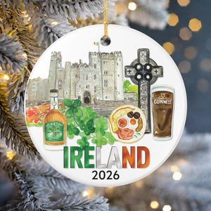 Ireland Ceramic Ornament, Watercolor Icons Collage, Matte Finish, Custom Year