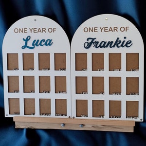 Un año de tablero de fotos, tablero de fotos de madera, tablero de hitos, tablero de 1er cumpleaños, niña de decoraciones de primer cumpleaños, banner de fotos de 12 meses
