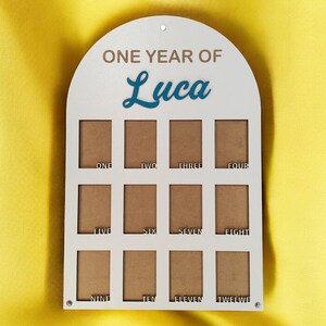 Un año de tablero de fotos, tablero de fotos de madera, tablero de hitos, tablero de 1er cumpleaños, niña de decoraciones de primer cumpleaños, banner de fotos de 12 meses