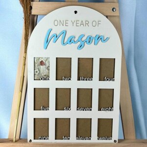 Tablero de fotos de madera para el primer cumpleaños, tablero de hitos, decoraciones para el primer cumpleaños de una niña, pancarta con fotos de los 12 meses, tablero con fotos de un año