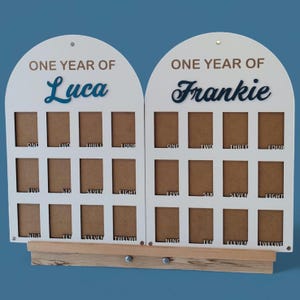 Un año de tablero de fotos, tablero de fotos de madera, tablero de hitos, tablero de 1er cumpleaños, niña de decoraciones de primer cumpleaños, banner de fotos de 12 meses