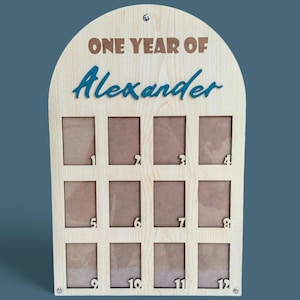 Tablero del primer año, cartel del primer año de mi bebé, tablero de fotos de un año, marco de 12 meses, decoración de cumpleaños, collage de fotos del primer cumpleaños