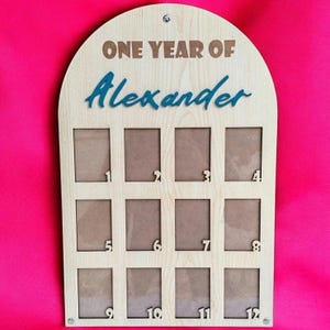 Letrero del primer año de mi bebé, tablero de fotos de un año, tablero del primer año, marco de 12 meses, decoración de cumpleaños, collage de fotos del primer cumpleaños