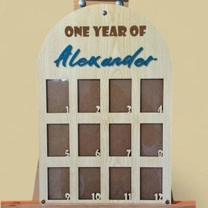 Tablero del primer año, cartel del primer año de mi bebé, tablero de fotos de un año, marco de 12 meses, decoración de cumpleaños, collage de fotos del primer cumpleaños