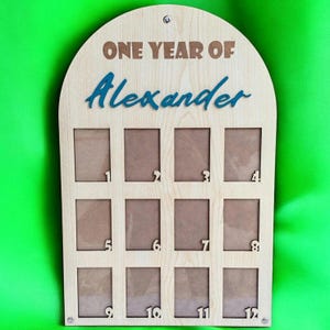 Letrero del primer año de mi bebé, tablero de fotos de un año, tablero del primer año, marco de 12 meses, decoración de cumpleaños, collage de fotos del primer cumpleaños