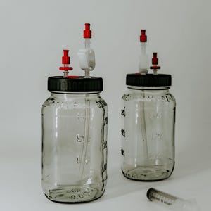 Słoiki do hodowli płynnej 2 x 700 ml sterylne – zestaw do hodowli płynnej z pokrywkami Luer-Lock – zestaw startowy z roztworem odżywczym do grzybni do uprawy grzybów – Master Mushrooms